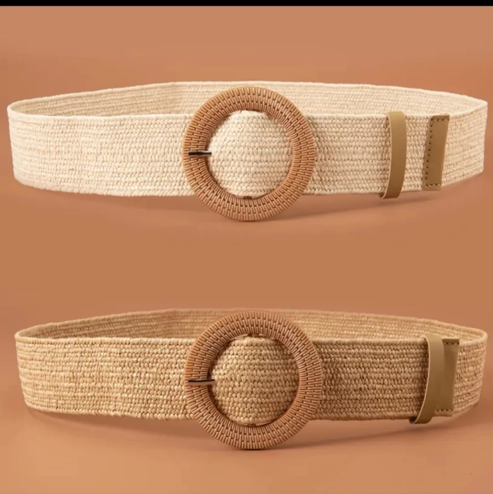 2 Pcs Buckle Braided Straw Belts